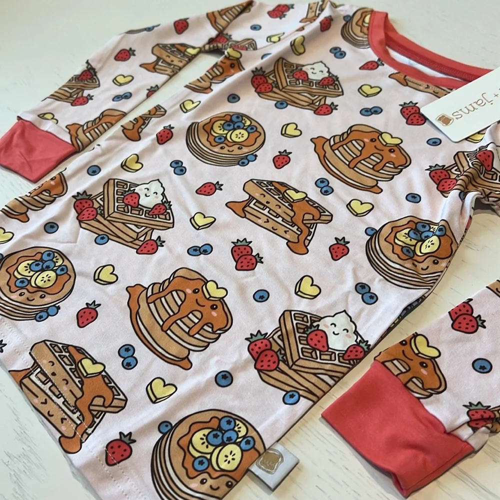 Toast + Jams Bamboo Pink Waffly Cute Pajama Set 7/8 years
